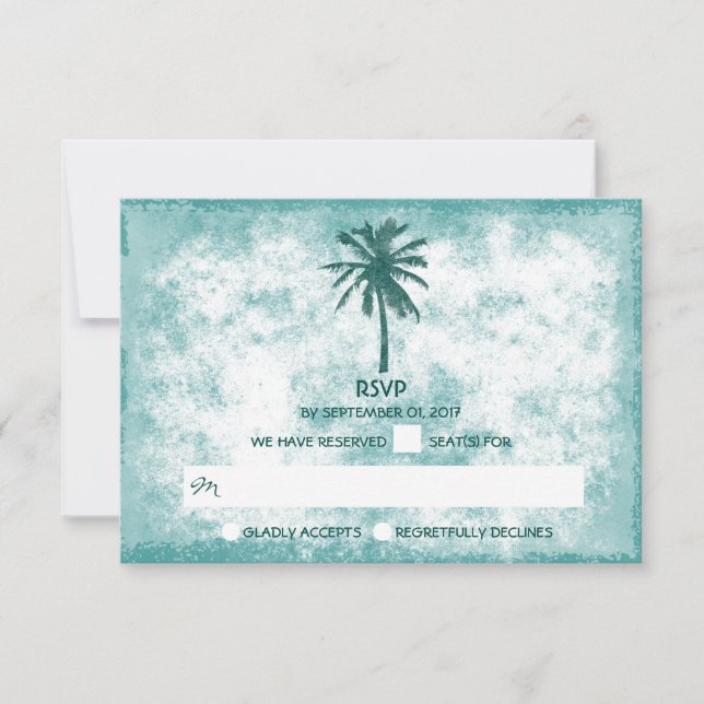 RSVP de Casamento de Praia de Palm Tree Tropical (Frente)
