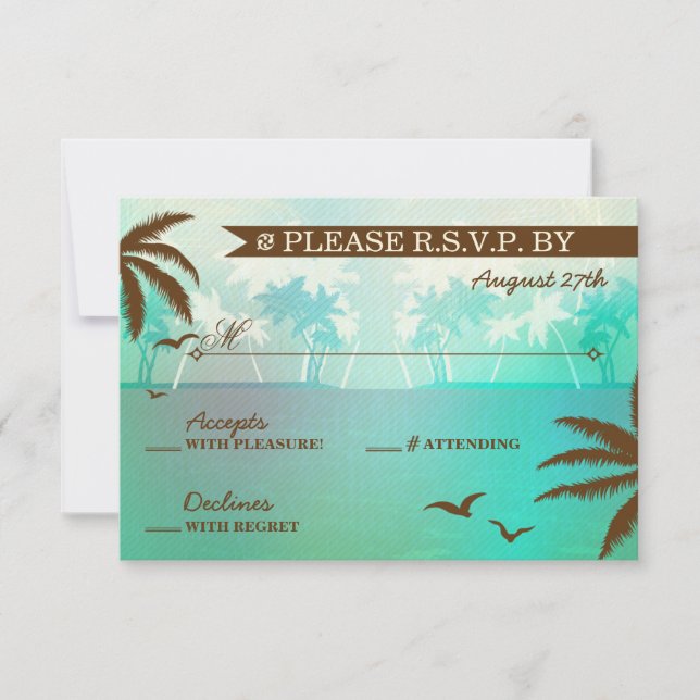 RSVP de Casamento de Praia do Teal Tropical (Frente)