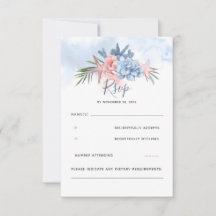 RSVP de Casamento de Praia Dusty Blue e Blush