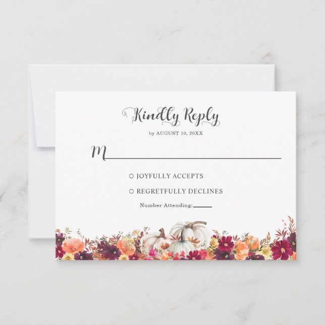 RSVP de Casamento de Pumpkin Floral de Queda Elega (Frente)