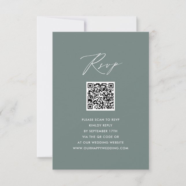 RSVP de Casamento de QR do Script Elegante Verde d (Frente)