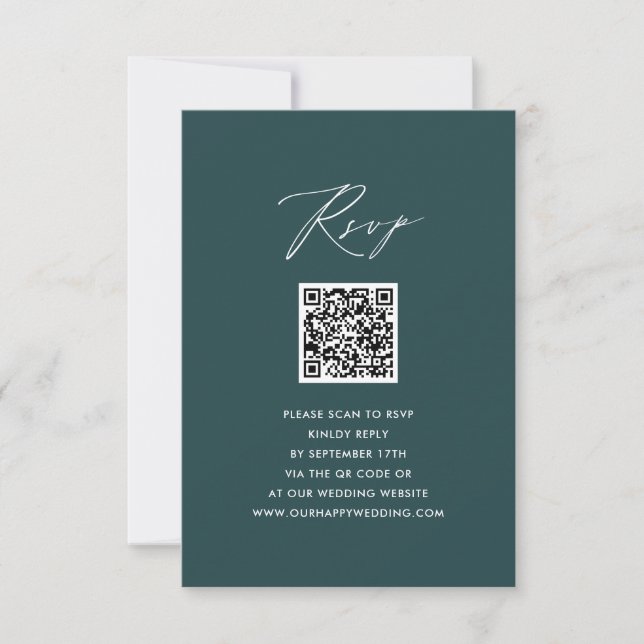RSVP de Casamento de QR Simples Verde Moderno de S (Frente)