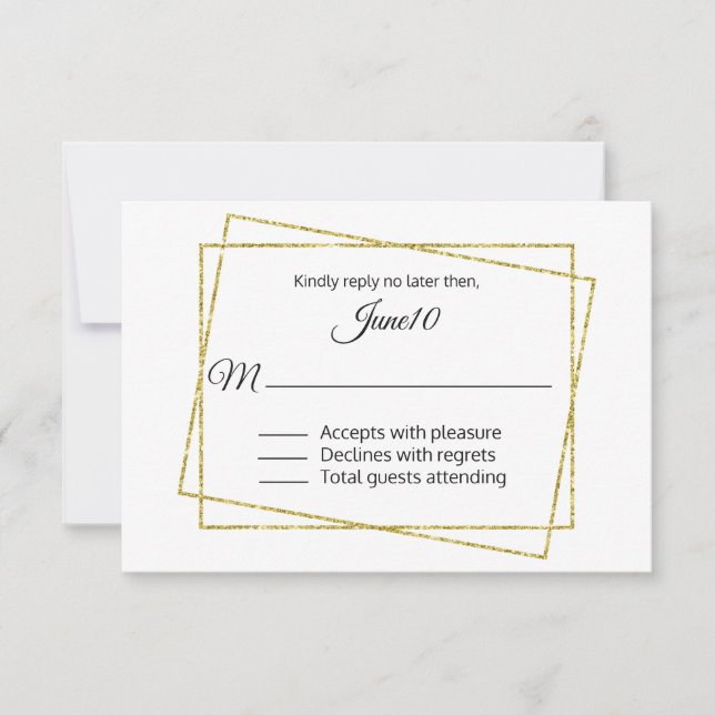 RSVP de Casamento de Quadro Dourado (Frente)