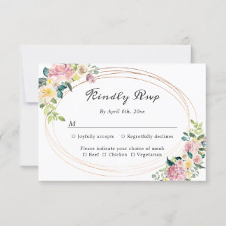 RSVP de Casamento de Quadro Floral de Pastel Oval