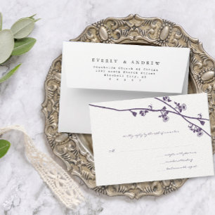 RSVP de Casamento de Ramais de Flor Selvagem Roxo