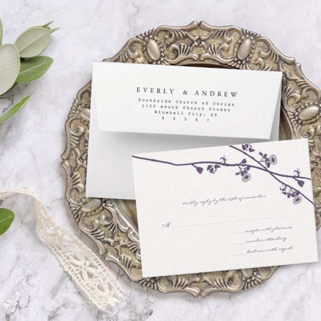 RSVP de Casamento de Ramais de Flor Selvagem Roxo (Criador carregado)