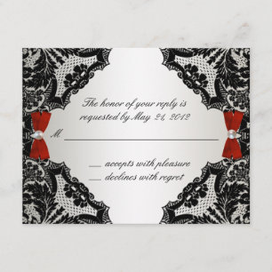 RSVP de Casamento de rendas Vermelho, Branco e Pre