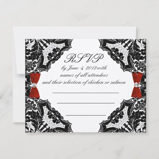RSVP de Casamento de rendas Vermelho, Marfim e Pre (Frente)