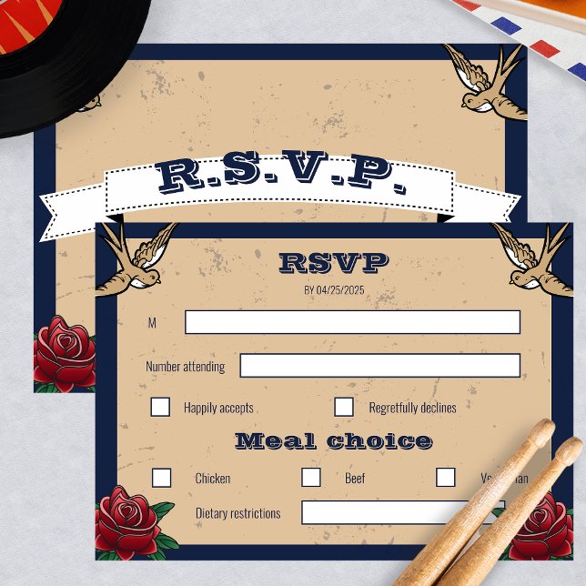 RSVP de Casamento de Roll e Rock de Ticket Rockabi (Criador carregado)