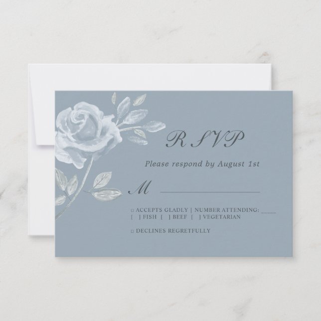 RSVP de Casamento de Rosa Azul Dusty mínimo (Frente)