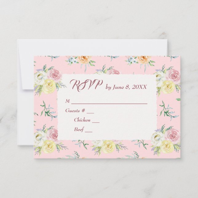 RSVP de Casamento de Rosa de Aquarela (Frente)