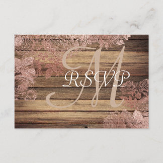 RSVP de Casamento de Rosa de Madeira Rústica Monog