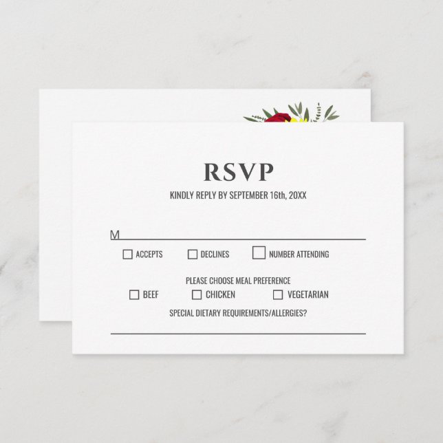 RSVP de Casamento de Rosa de Sunflower Burgundy (Frente/Verso)