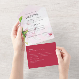 RSVP de Casamento de Rosa Magnolia Rosa 3in1