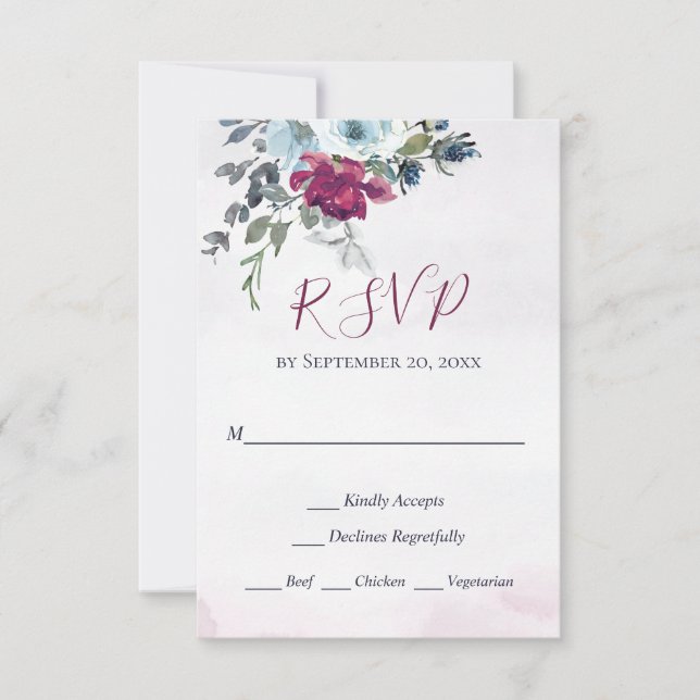 RSVP de Casamento de Rosas Azuis e Brancos Elegant (Frente)