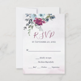 RSVP de Casamento de Rosas Azuis e Brancos Elegant