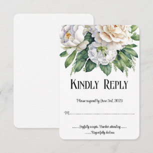 RSVP de Casamento de Rosas Brancas Elegantes e Peo