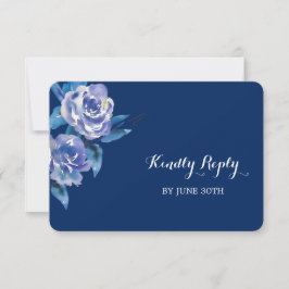 RSVP de Casamento de Rosas de Prata Azul