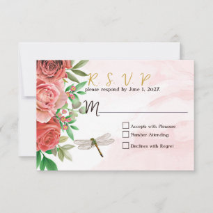 RSVP de Casamento de Rosas e Dragonias Rosa Elegan