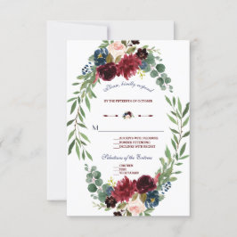 RSVP de Casamento de Sangue Floral Azul-Marinho Me