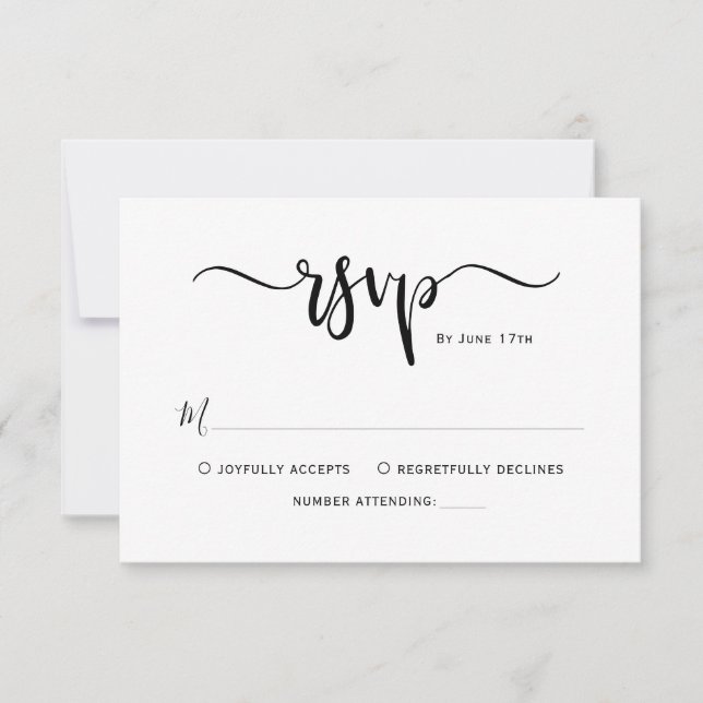 RSVP de Casamento de Script de Caligrafia Elegante (Frente)