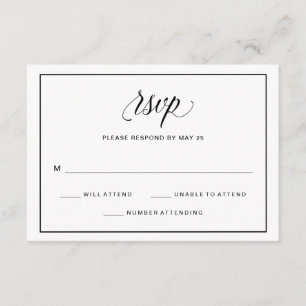 RSVP de Casamento de Script de Rico Preto e Branco