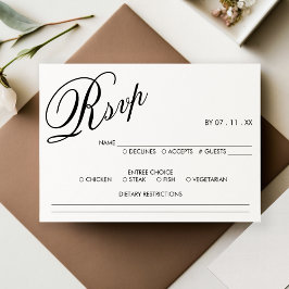 RSVP de Casamento de Script Elegante Branco e Pret