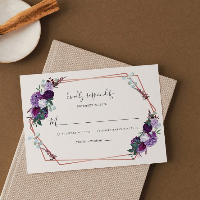 RSVP de Casamento de Script Floral Puro Geométrico (Criador carregado)