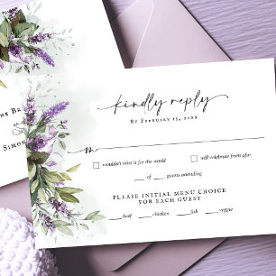 RSVP de Casamento de Script Minimalista da lavanda