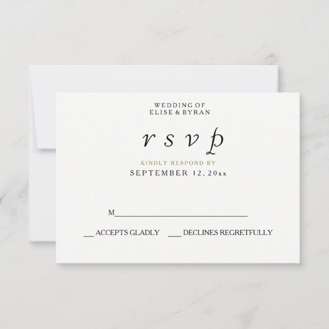RSVP de Casamento de Script Moderno Elegante Simpl (Frente)