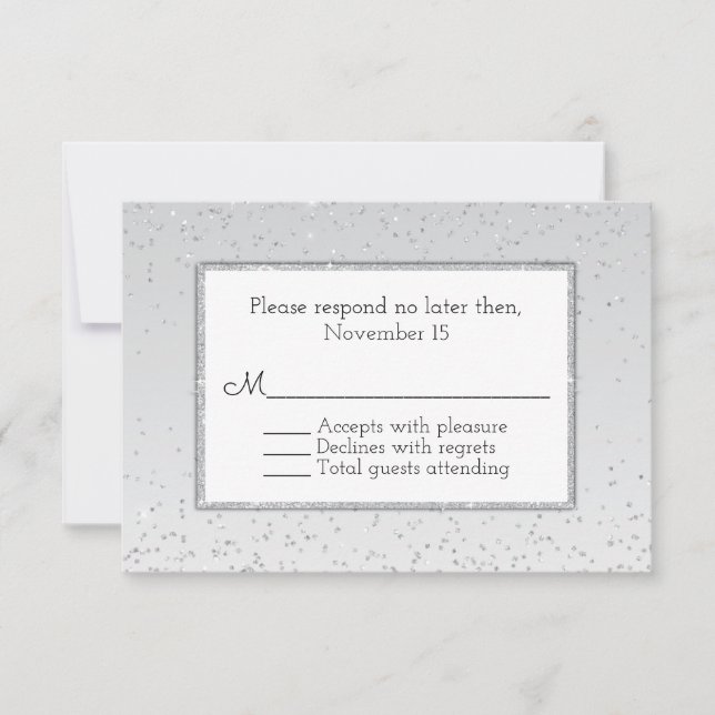 RSVP de Casamento de Silver Glitter e Shine (Frente)