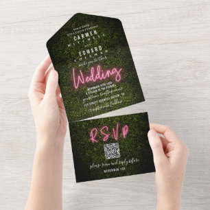 RSVP de Casamento de Sinal de Néon Boxwood e Rosa