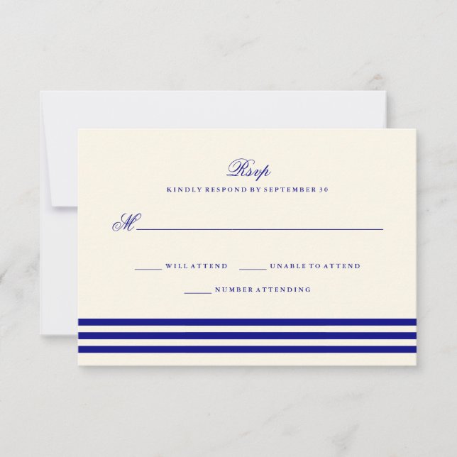 RSVP de Casamento de Stripes sofisticadas com Azul (Frente)