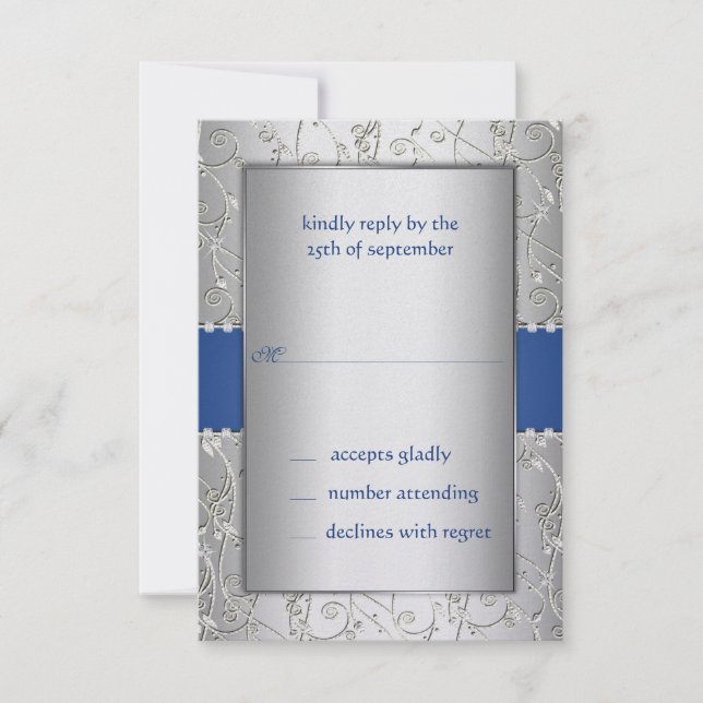 RSVP de Casamento de Swirl Azul e Prata (Frente)
