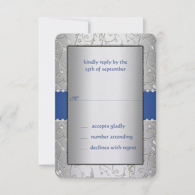 RSVP de Casamento de Swirl Azul e Prata (Frente)