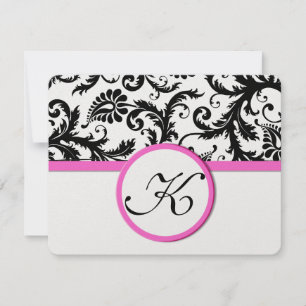 RSVP de Casamento de Swirl de Damask Vintage Rosa 