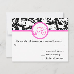 RSVP de Casamento de Swirl de Damask Vintage Rosa 