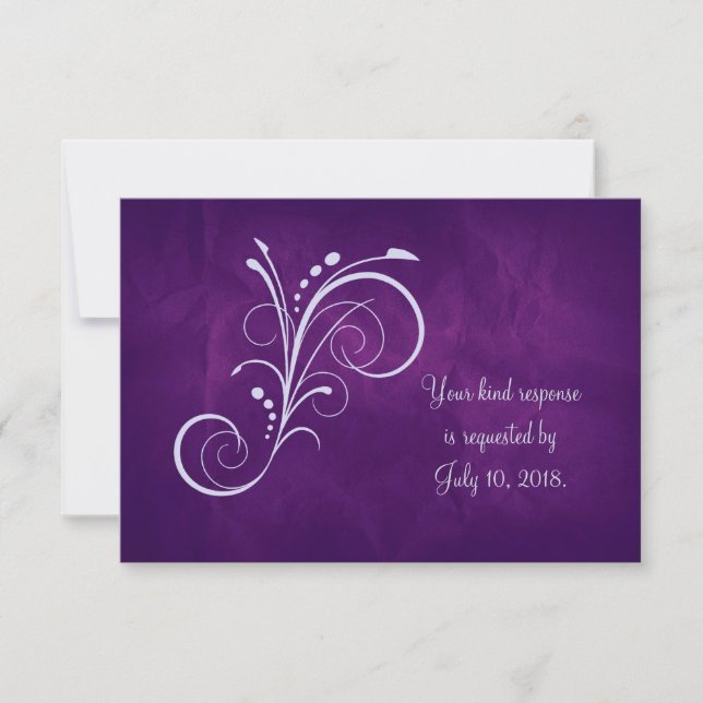 RSVP de Casamento de Swirl de Prata Roxo (Frente)