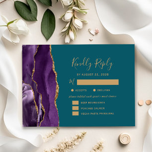 RSVP de Casamento de Teal com Opções de Prata de A