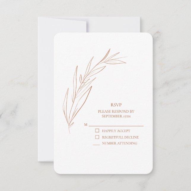 RSVP de Casamento de Terra Cotta Branca Simples (Frente)