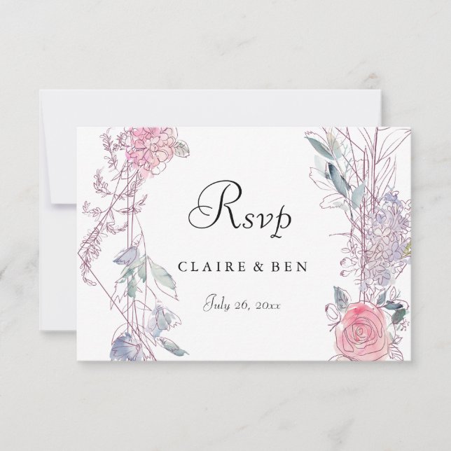 RSVP de Casamento de Terra Floral Geométrica Rosa  (Frente)
