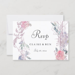 RSVP de Casamento de Terra Floral Geométrica Rosa 