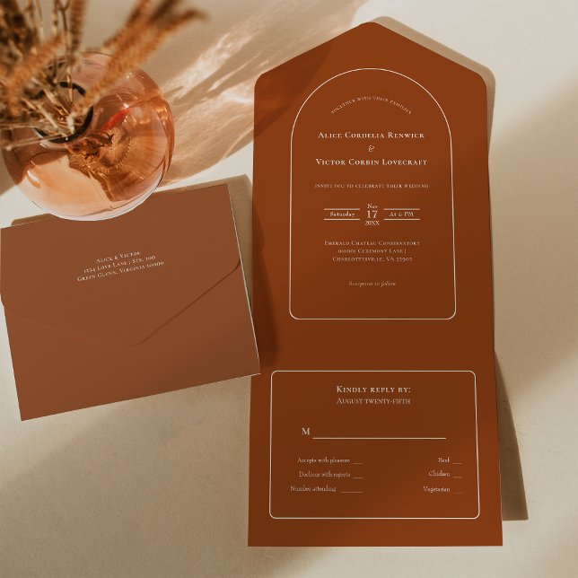 RSVP de Casamento de Terracotta de Arch Simple Boh (Criador carregado)