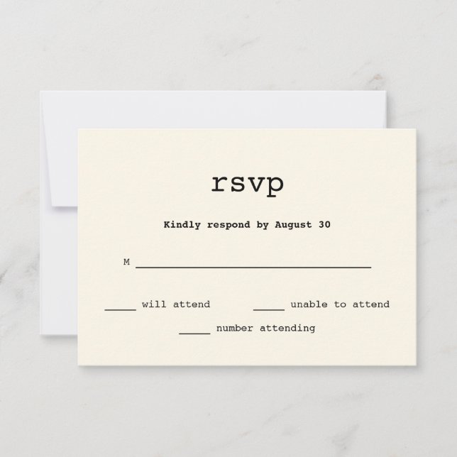 RSVP de Casamento de Texto da Máquina de Digitaliz (Frente)