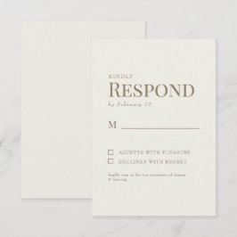RSVP de Casamento de Texto Dourado de Creme Simple