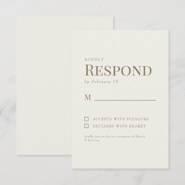 RSVP de Casamento de Texto Dourado de Creme Simple (Frente/Verso)