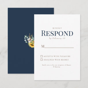 RSVP de Casamento de Texto Dourado e Marinho de Gi