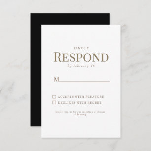 RSVP de Casamento de Texto Dourado Preto e Branco