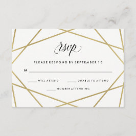 RSVP de Casamento de Texto Preto e Faux Dourados G