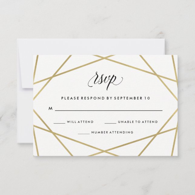 RSVP de Casamento de Texto Preto e Faux Dourados G (Frente)